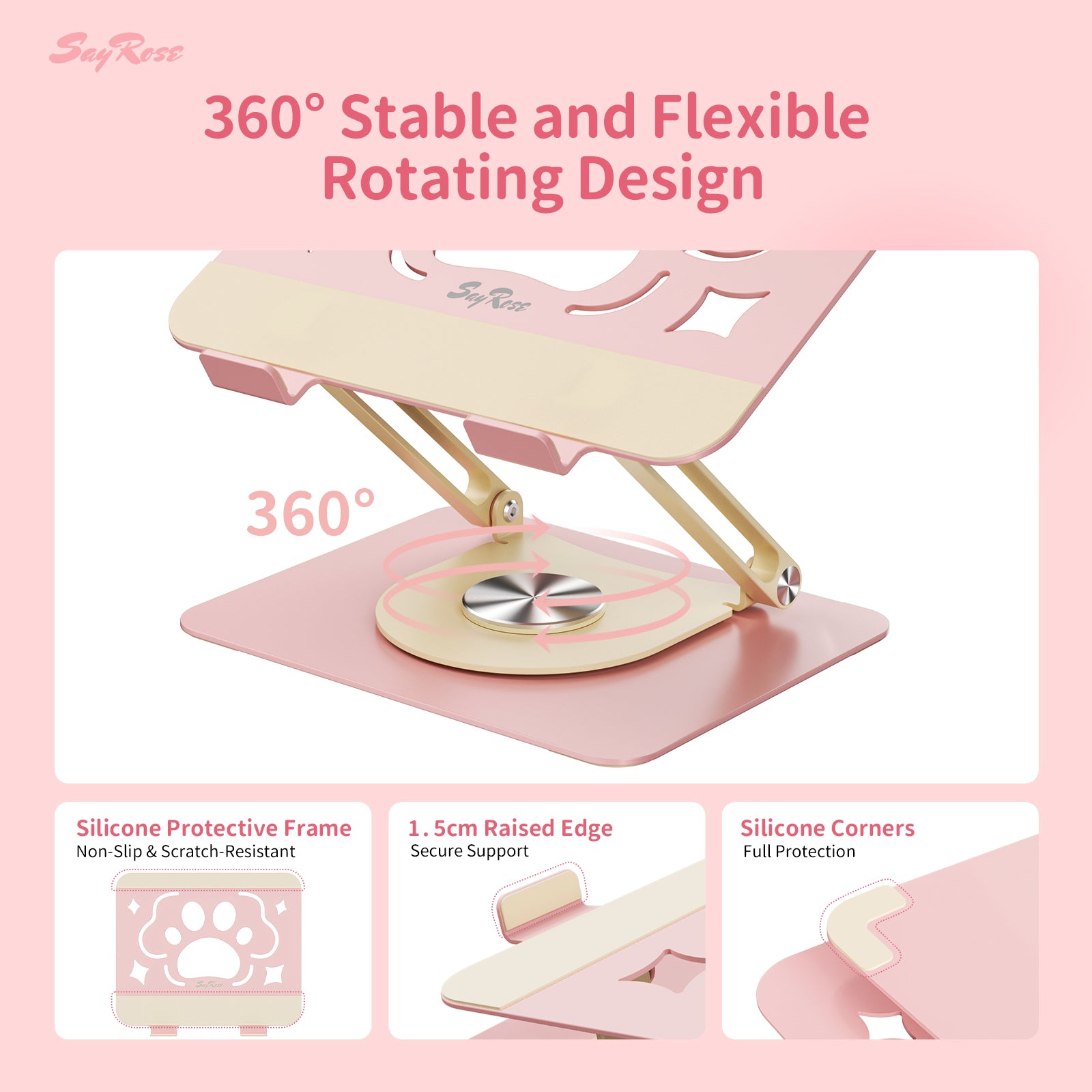 SayRose Cute Paws Adjustable Laptop Stand with 360 Rotating Base