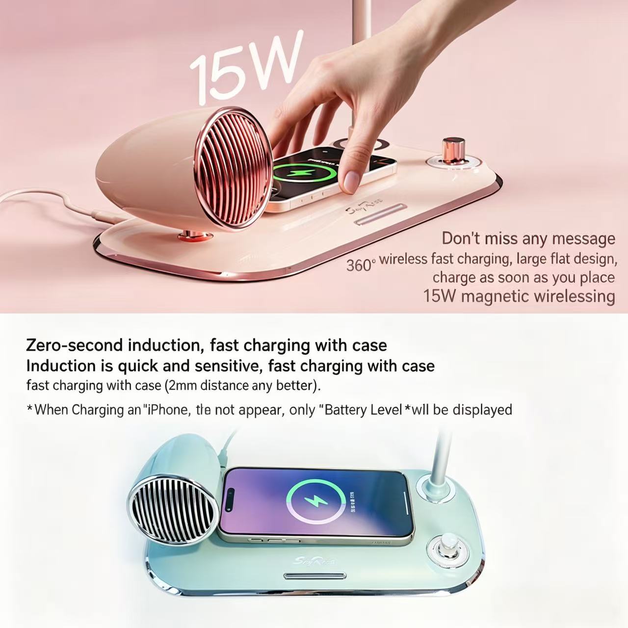 SayRose 3 in 1 Wireless Charging Speaker Desk Lamp ZY-66