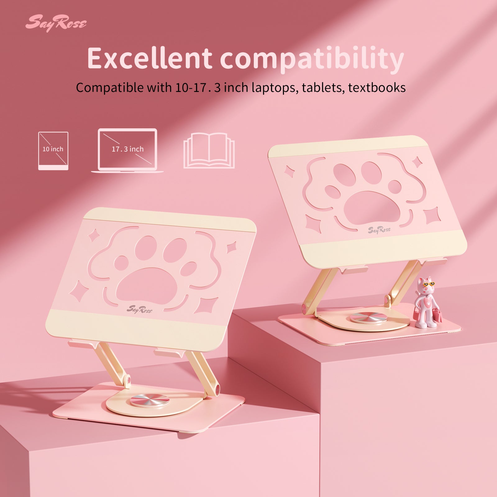 SayRose Cute Paws Adjustable Laptop Stand with 360 Rotating Base